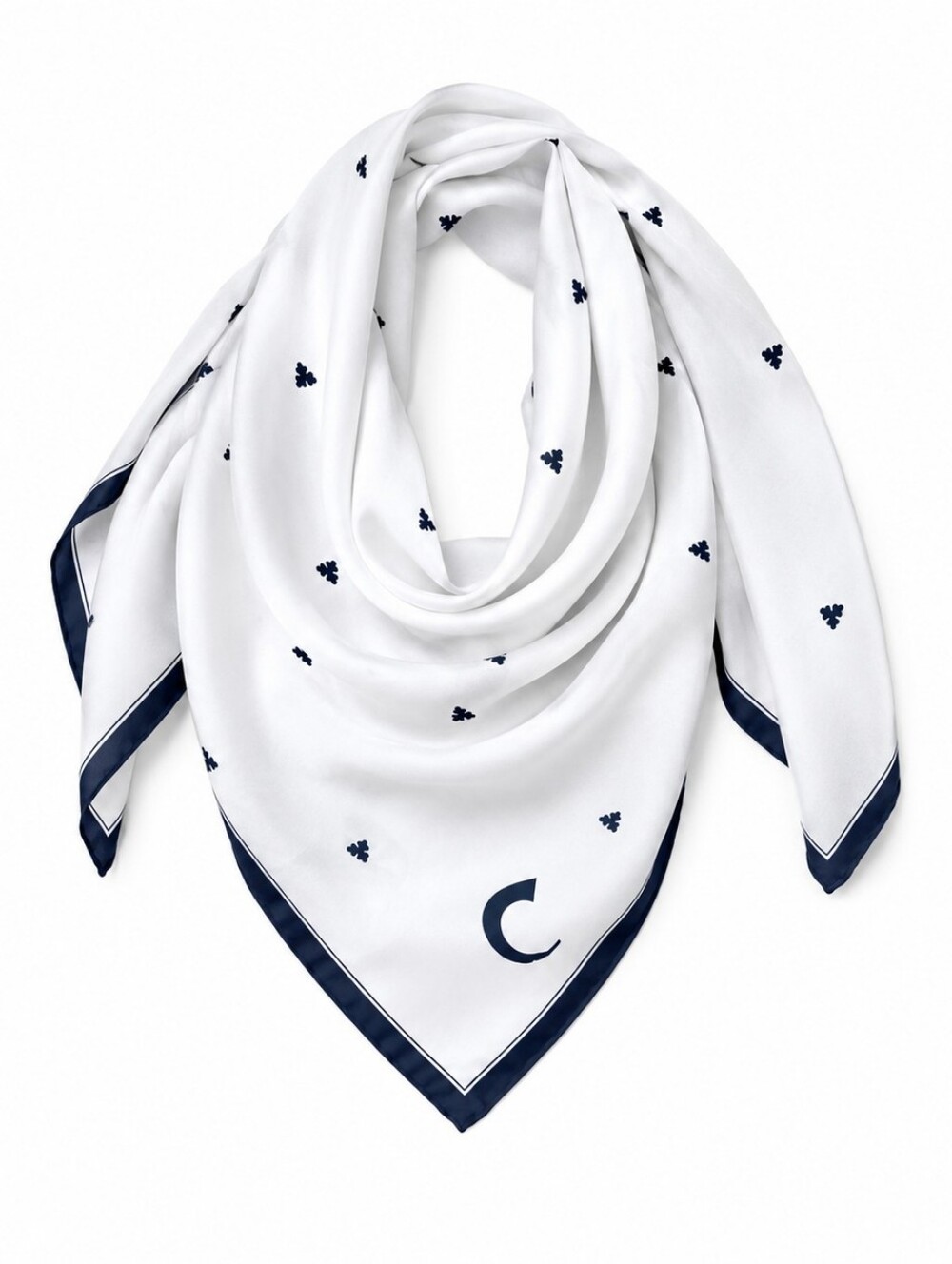 Commense White & Navy Polka Dot Square Scarf